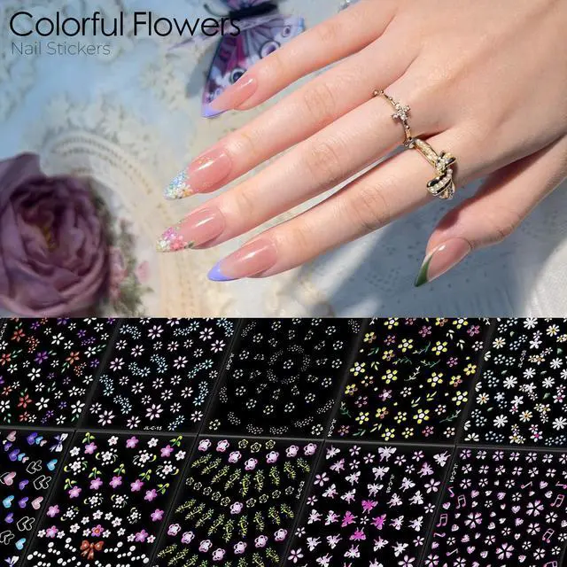 Alt view image 3 of 7 - 60 Sheets Floral Nail Stickers Dopamine Bloom 3D Self Adhesive Nail Art Decals for Women Girls, Cute Daisy Heart Flower Designs, Nail Art Supplies Manicure Salon DIY Decoration Accessories