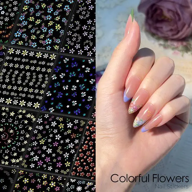 Alt view image 4 of 7 - 60 Sheets Floral Nail Stickers Dopamine Bloom 3D Self Adhesive Nail Art Decals for Women Girls, Cute Daisy Heart Flower Designs, Nail Art Supplies Manicure Salon DIY Decoration Accessories