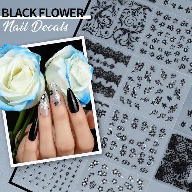 Alt view image 6 of 7 - Teenitor 7 Styles Nail Stickers for Nail Art, 100 Sheets Nail Art Stickers for Kids Women, 3D Self Adhesive Flower Fingernail Stickers for Spring, Silver & Gold, Black & White Nail Decals for Nail Art
