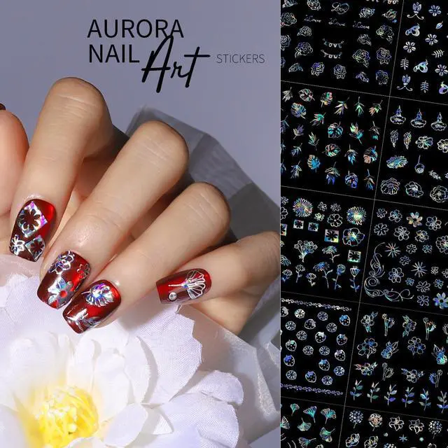 Alt view image 5 of 7 - Teenitor 50 Sheets Aurora Nail Stickers for Nail Art, Star Nail Art Stickers for Kids Women, Laser Silver Nail Decals Fingernail Stickers for Holiday, Self-Adhesive Nail Decorations