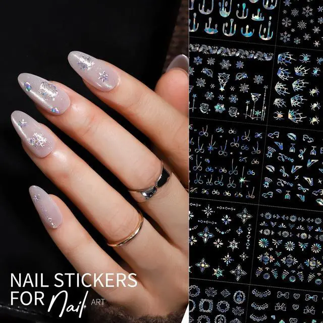 Alt view image 6 of 7 - Teenitor 50 Sheets Aurora Nail Stickers for Nail Art, Star Nail Art Stickers for Kids Women, Laser Silver Nail Decals Fingernail Stickers for Holiday, Self-Adhesive Nail Decorations