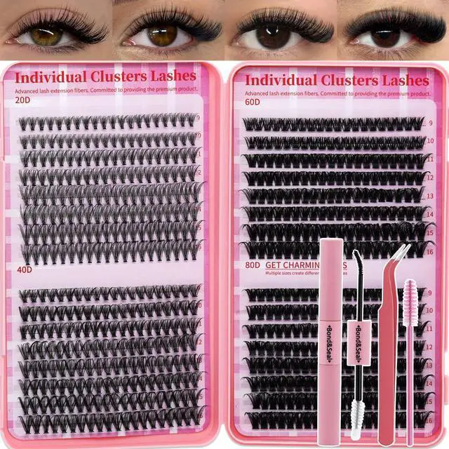 Main image of Lash Clusters Kit for Beginners Eyelash Clusters Kit Lashes Clusters Kit Cluster Lashes Pestañas Postizas Naturales with Lash Bond&Seal,Lash Tweezers,Brush RITALASH(640pcs 20D+40D+60D+80D Kit,9-16mm)