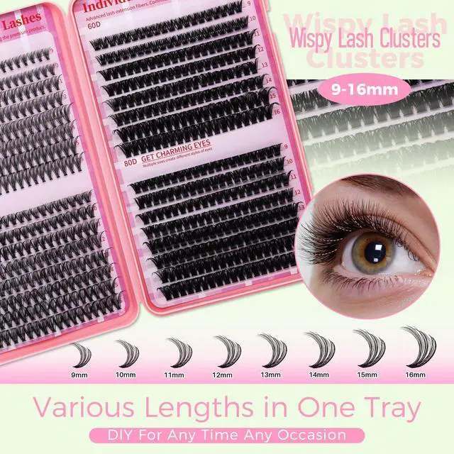 Alt view image 2 of 7 - Lash Clusters Kit for Beginners Eyelash Clusters Kit Lashes Clusters Kit Cluster Lashes Pestañas Postizas Naturales with Lash Bond&Seal,Lash Tweezers,Brush RITALASH(640pcs 20D+40D+60D+80D Kit,9-16mm)