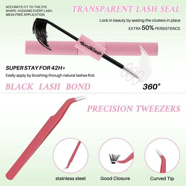 Alt view image 5 of 7 - Lash Clusters Kit for Beginners Eyelash Clusters Kit Lashes Clusters Kit Cluster Lashes Pestañas Postizas Naturales with Lash Bond&Seal,Lash Tweezers,Brush RITALASH(640pcs 20D+40D+60D+80D Kit,9-16mm)