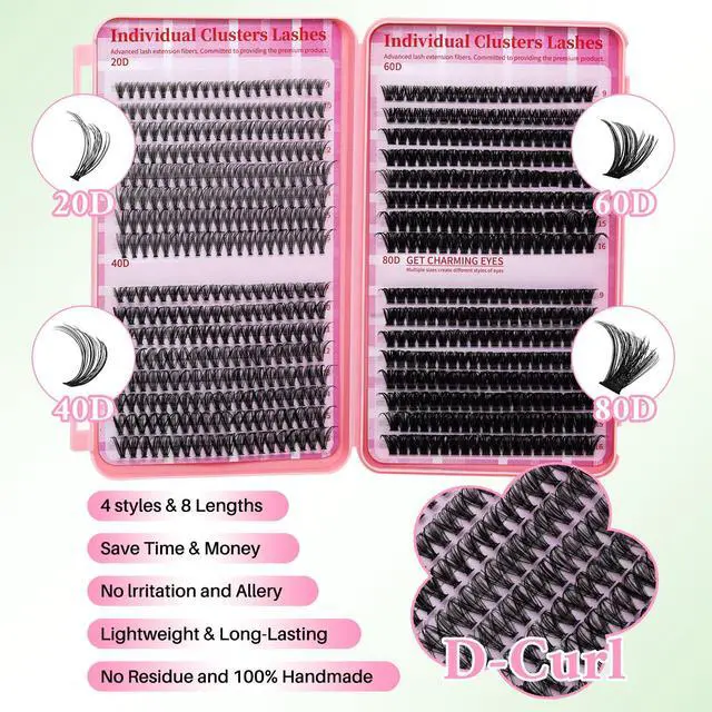 Alt view image 4 of 7 - Lash Clusters Kit for Beginners Eyelash Clusters Kit Lashes Clusters Kit Cluster Lashes Pestañas Postizas Naturales with Lash Bond&Seal,Lash Tweezers,Brush RITALASH(640pcs 20D+40D+60D+80D Kit,9-16mm)