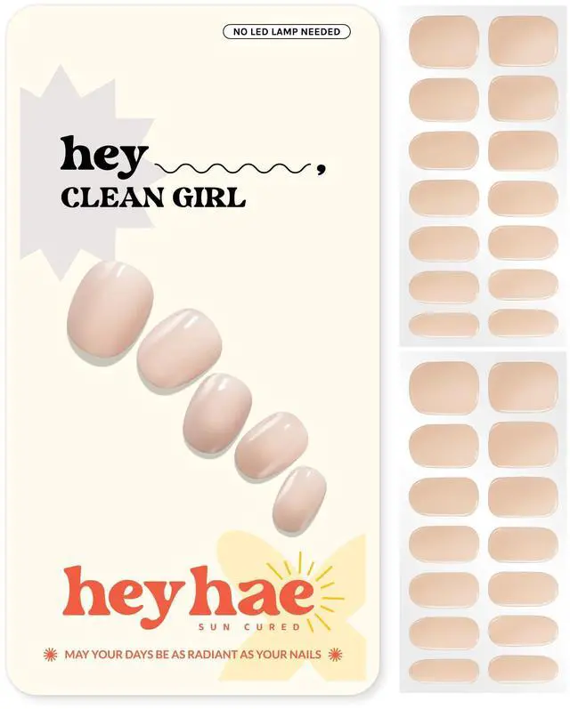 Main image of Heyhae Semi Cured Gel Nail Strips | Spring Nails No LED Lamp Needed Easy Apply & Remove | Includes 28 strips, 1 Prep Pad, 1 Nail File & 1 Wooden Stick - Hey, Clean Girl