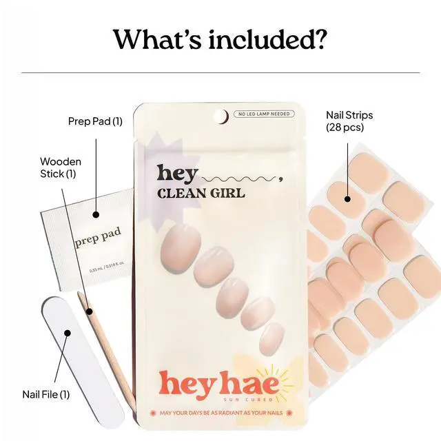 Alt view image 4 of 7 - Heyhae Semi Cured Gel Nail Strips | Spring Nails No LED Lamp Needed Easy Apply & Remove | Includes 28 strips, 1 Prep Pad, 1 Nail File & 1 Wooden Stick - Hey, Clean Girl