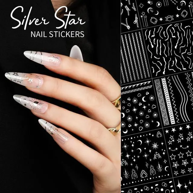 Alt view image 7 of 7 - Teenitor 50 Sheets Nail Stickers for Kids, Cute Nail Decals for Girls Women, 3D Self Adhesive Gold Nail Stickers for Nail Art, Star Fruit Butterfly Silver Nail Art Deals for Holiday
