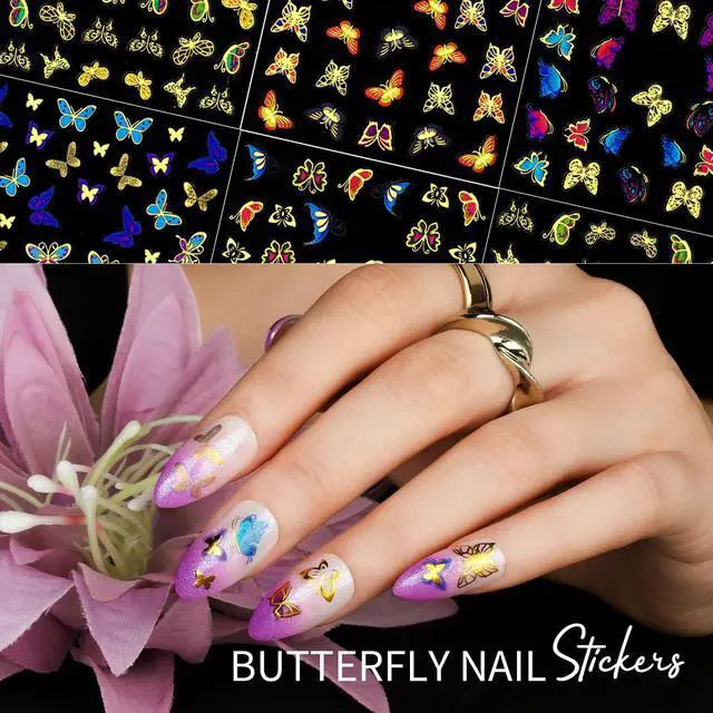 Alt view image 3 of 7 - Teenitor 50 Sheets Nail Stickers for Kids, Cute Nail Decals for Girls Women, 3D Self Adhesive Gold Nail Stickers for Nail Art, Star Fruit Butterfly Silver Nail Art Deals for Holiday