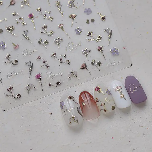 Alt view image 3 of 7 - Picksweet Flower Nail Stickers for Nail Art Decals Charms,5D Embossed Floral Butterfly and Heart Gem, Self-Adhesive 5 Styles Craft Nail Supplies 2 Sheets with Tweezers Kit for Women Decoration