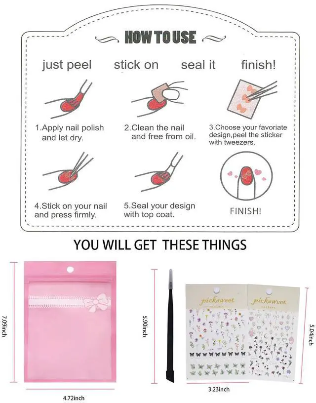 Alt view image 6 of 7 - Picksweet Flower Nail Stickers for Nail Art Decals Charms,5D Embossed Floral Butterfly and Heart Gem, Self-Adhesive 5 Styles Craft Nail Supplies 2 Sheets with Tweezers Kit for Women Decoration