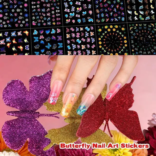Alt view image 4 of 7 - Teenitor 50 Sheets Nail Stickers for Kids, 3D Cute Girls Nail Art Stickers, Heart Flower Butterfly Bow Nail Decals for Nail Art, Fingernail Stickers for Women, Self Adhesive Nail Decorations in Summer