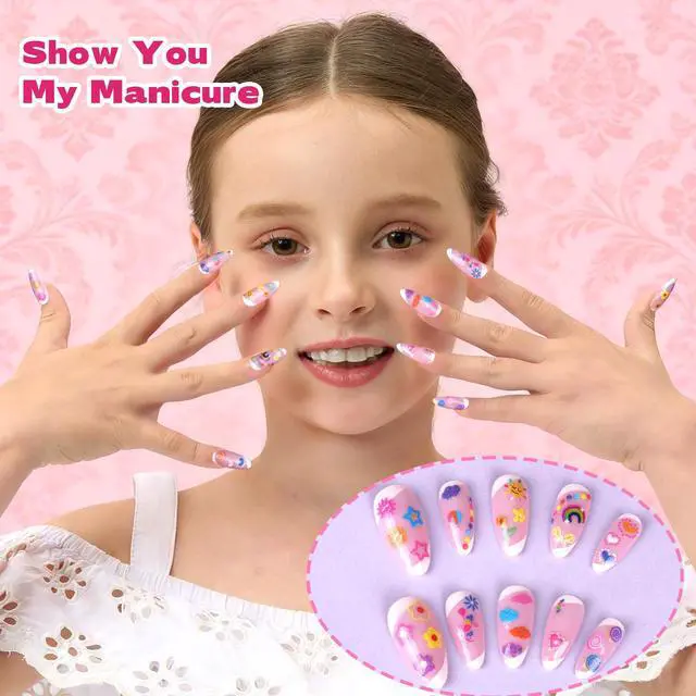 Alt view image 6 of 7 - Teenitor 50 Sheets Nail Stickers for Kids, 3D Cute Girls Nail Art Stickers, Heart Flower Butterfly Bow Nail Decals for Nail Art, Fingernail Stickers for Women, Self Adhesive Nail Decorations in Summer