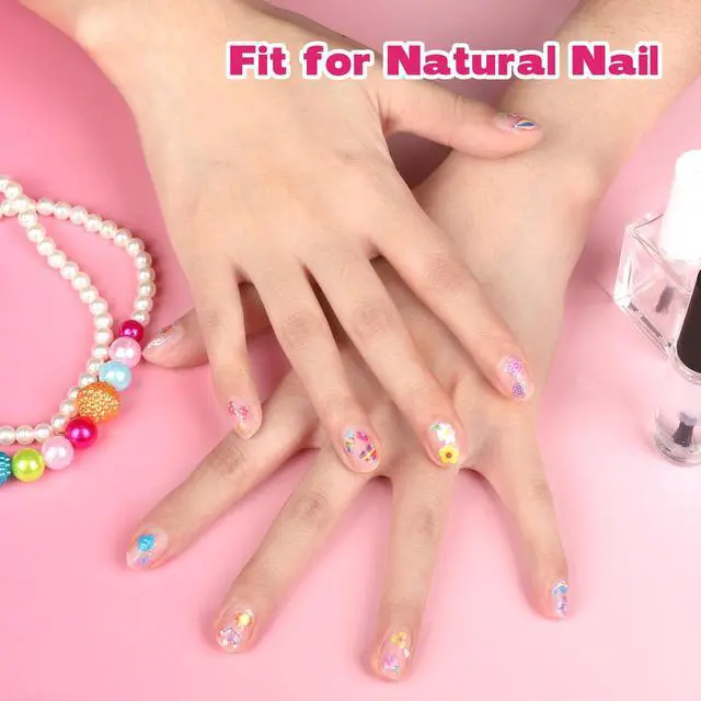 Alt view image 7 of 7 - Teenitor 50 Sheets Nail Stickers for Kids, 3D Cute Girls Nail Art Stickers, Heart Flower Butterfly Bow Nail Decals for Nail Art, Fingernail Stickers for Women, Self Adhesive Nail Decorations in Summer