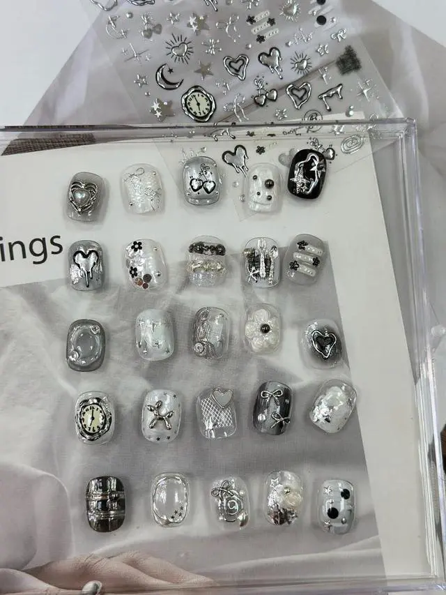 Alt view image 3 of 7 - NBNTGH Silver Nail Art Stickers Heart Star Nail Decals with Metal Design 5D Embossed Self Adhesive Clock Nails Stickers Charms Supply for Women Manicure DIY Decorations