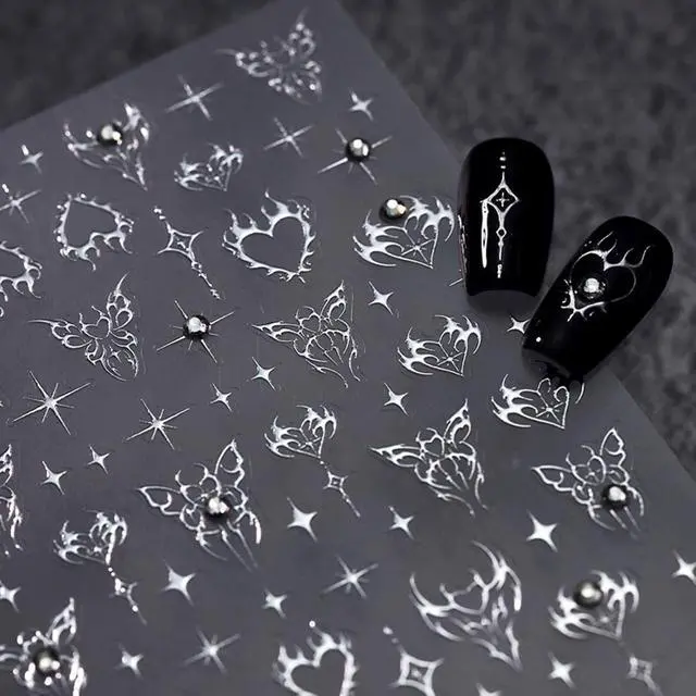 Alt view image 3 of 7 - Star Nail Art Stickers Decals, Silvery Star Nail Stickers for Nail Art, 5D Embossed Nail Decals Silvery Manicure Supply for Women Nails Decoration