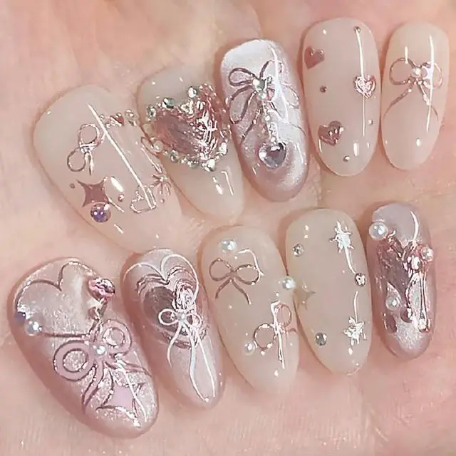 Alt view image 5 of 7 - Valentine's 5D Embossed Nail Art Stickers - Romantic Rose Gold & Pink Nail Decals with Bronzing Bow Heart Designs