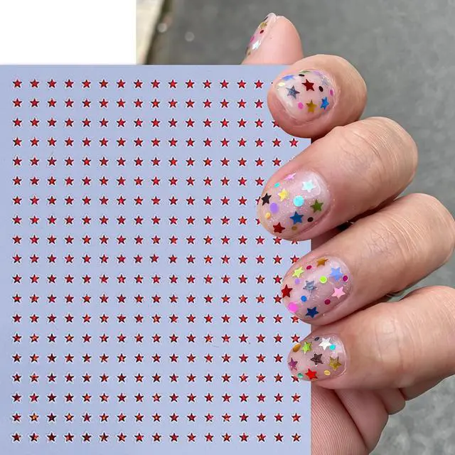Alt view image 3 of 7 - 6 Sheets Star Nail Stickers 3D Self-Adhesive Glitters Starlight Nail Art Stickers Shiny Stars Glitters Nail Decals Black White Red Purple Laser Silver Stars Gold Nails Design Nail Supplies for Women