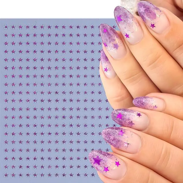 Alt view image 5 of 7 - 6 Sheets Star Nail Stickers 3D Self-Adhesive Glitters Starlight Nail Art Stickers Shiny Stars Glitters Nail Decals Black White Red Purple Laser Silver Stars Gold Nails Design Nail Supplies for Women