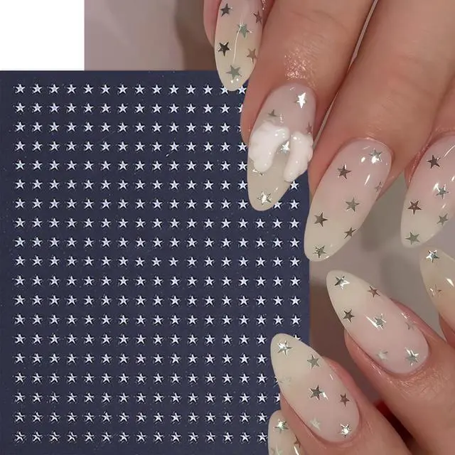 Alt view image 6 of 7 - 6 Sheets Star Nail Stickers 3D Self-Adhesive Glitters Starlight Nail Art Stickers Shiny Stars Glitters Nail Decals Black White Red Purple Laser Silver Stars Gold Nails Design Nail Supplies for Women