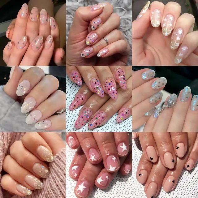 Alt view image 4 of 7 - 6 Sheets Star Nail Stickers 3D Self-Adhesive Glitters Starlight Nail Art Stickers Shiny Stars Glitters Nail Decals Black White Red Purple Laser Silver Stars Gold Nails Design Nail Supplies for Women