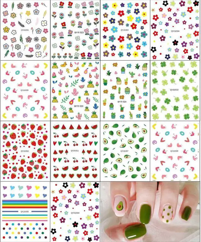 Alt view image 2 of 6 - JMEOWIO 14 Sheets Cute Nail Stickers for Kids Nail Art Stickers Decals Self-Adhesive Pegatinas Uñas Rainbow Flower Fruit Nail Supplies Nail Art Design Decoration Accessories