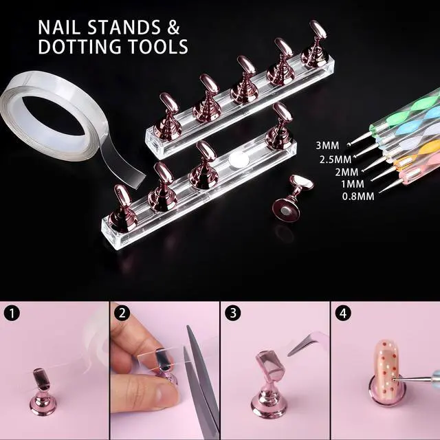 Alt view image 3 of 7 - Teenitor 4 Boxes Nail Charms and Gems Set, Nail Rhinestones Nail Kit with Nail Art Brushes Nail Stand, Nail Gems Nail Design Tools with 15pcs Nail Stickers, Gold Nail Pearls for Women Nail Decorations