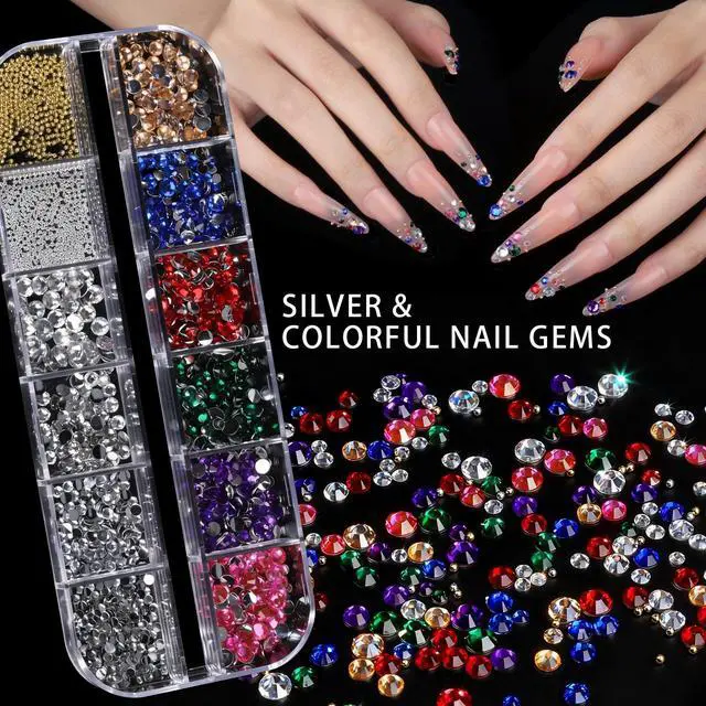 Alt view image 5 of 7 - Teenitor 4 Boxes Nail Charms and Gems Set, Nail Rhinestones Nail Kit with Nail Art Brushes Nail Stand, Nail Gems Nail Design Tools with 15pcs Nail Stickers, Gold Nail Pearls for Women Nail Decorations
