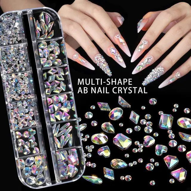 Alt view image 4 of 7 - Teenitor 4 Boxes Nail Charms and Gems Set, Nail Rhinestones Nail Kit with Nail Art Brushes Nail Stand, Nail Gems Nail Design Tools with 15pcs Nail Stickers, Gold Nail Pearls for Women Nail Decorations