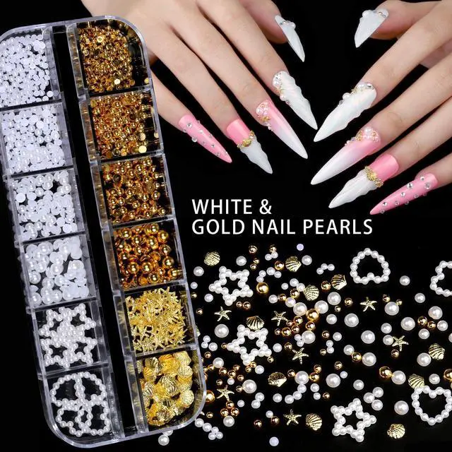 Alt view image 6 of 7 - Teenitor 4 Boxes Nail Charms and Gems Set, Nail Rhinestones Nail Kit with Nail Art Brushes Nail Stand, Nail Gems Nail Design Tools with 15pcs Nail Stickers, Gold Nail Pearls for Women Nail Decorations