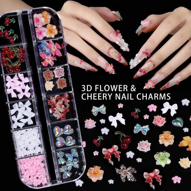 Alt view image 7 of 7 - Teenitor 4 Boxes Nail Charms and Gems Set, Nail Rhinestones Nail Kit with Nail Art Brushes Nail Stand, Nail Gems Nail Design Tools with 15pcs Nail Stickers, Gold Nail Pearls for Women Nail Decorations