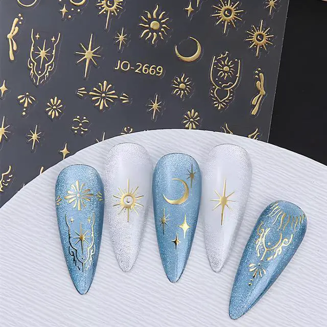 Alt view image 6 of 7 - 12 Sheets Silver Gold Moon Star Nail Art Stickers - 3D Self Adhesive Decals for Design and Decoration - Supplies Accessories for Women