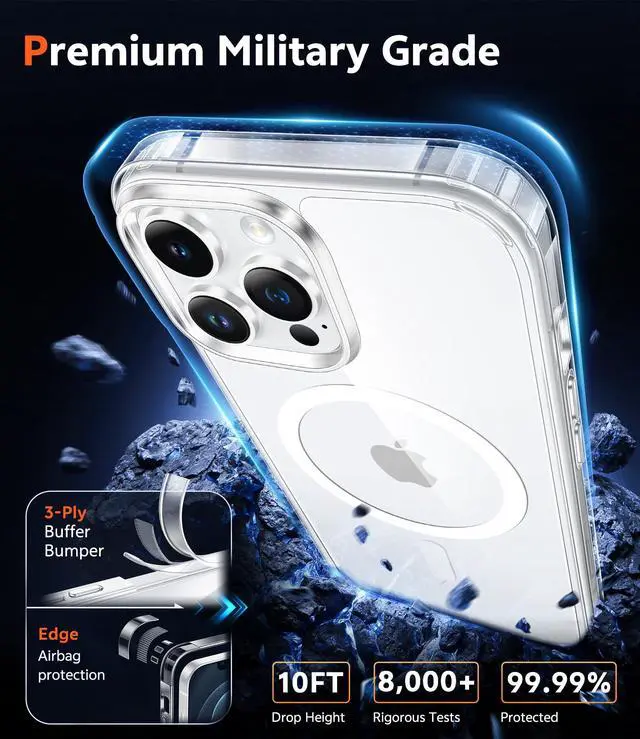 Alt view image 6 of 7 - FNTCASE for iPhone 12 Pro-Max Case: Clear Magnetic Phone Cases Compatible with Magsafe Slim Anti Yellowing Military Grade Drop Protection Rugged Protective Transparent Cell Phone Cover (A-Clear)