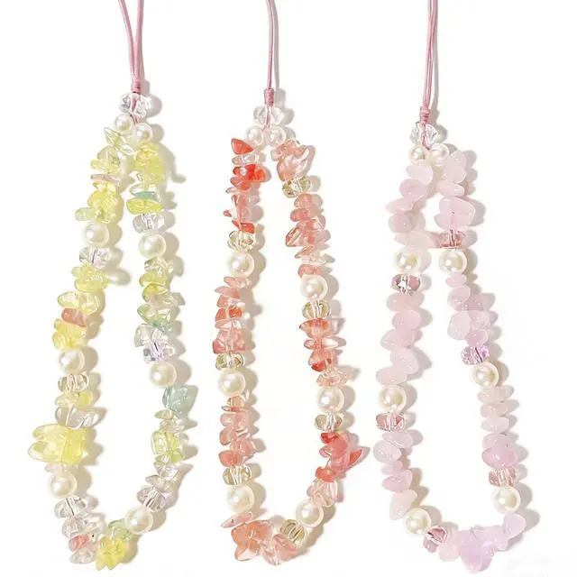 Main image of Havique 3 Pcs Phone Charm Strap Cute Camera Wrist Strap Crystal Beaded Lanyard Pearl Phone Chain Wristlet Bag Purse Charms for Women, 3PCS Crystal