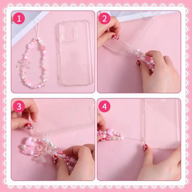 Alt view image 3 of 7 - Gsbnjuy 3 Pcs Beaded Phone Wrist Straps Phone Camera Charm Cute Butterfly Bow Flower Lanyard Bracelet Aesthetic Lanyard Keychain Wristlet for Cellphone Bag Keychain Decor Accessories Valentine
