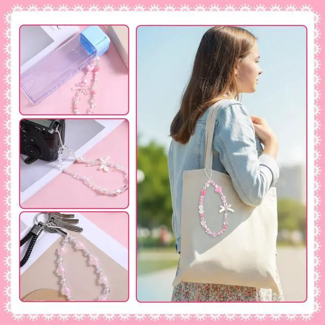 Alt view image 5 of 7 - Gsbnjuy 3 Pcs Beaded Phone Wrist Straps Phone Camera Charm Cute Butterfly Bow Flower Lanyard Bracelet Aesthetic Lanyard Keychain Wristlet for Cellphone Bag Keychain Decor Accessories Valentine
