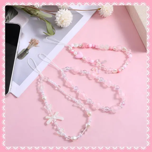 Alt view image 6 of 7 - Gsbnjuy 3 Pcs Beaded Phone Wrist Straps Phone Camera Charm Cute Butterfly Bow Flower Lanyard Bracelet Aesthetic Lanyard Keychain Wristlet for Cellphone Bag Keychain Decor Accessories Valentine