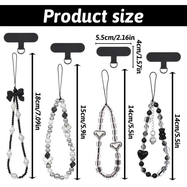 Alt view image 2 of 7 - Qulkws 4 Pcs Crystal Beaded Phone Charms with Phone Tether Tab Cute Beaded Phones Lanyard Wrist Strap Acrylic Cell Phones Wrist Strap Aesthetic CellPhone Keychain for Camera Key Purse for Women