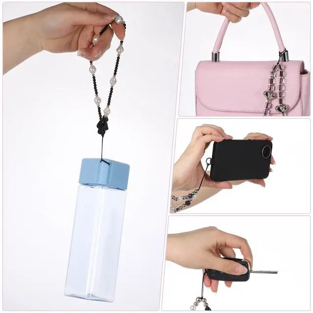 Alt view image 3 of 7 - Qulkws 4 Pcs Crystal Beaded Phone Charms with Phone Tether Tab Cute Beaded Phones Lanyard Wrist Strap Acrylic Cell Phones Wrist Strap Aesthetic CellPhone Keychain for Camera Key Purse for Women