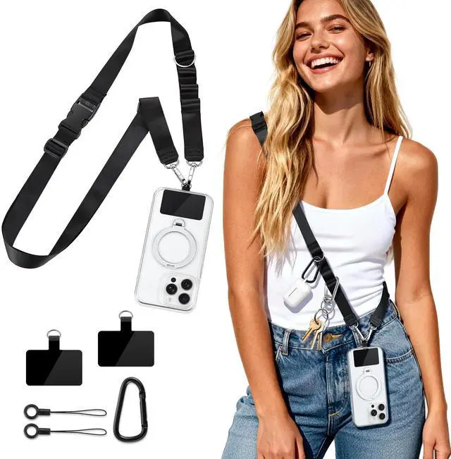 Main image of GMETINK Multifunctional Phone Lanyard, Cell Phone Universal Adjustable Anti-Theft Crossbody Phone Strap Fits Full-Cover Phone Cases, Portable Key Clip, Travel Essential