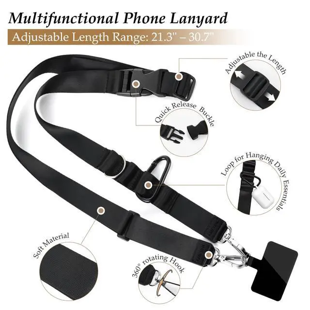 Alt view image 2 of 7 - GMETINK Multifunctional Phone Lanyard, Cell Phone Universal Adjustable Anti-Theft Crossbody Phone Strap Fits Full-Cover Phone Cases, Portable Key Clip, Travel Essential