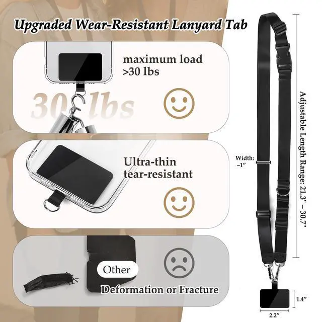 Alt view image 4 of 7 - GMETINK Multifunctional Phone Lanyard, Cell Phone Universal Adjustable Anti-Theft Crossbody Phone Strap Fits Full-Cover Phone Cases, Portable Key Clip, Travel Essential