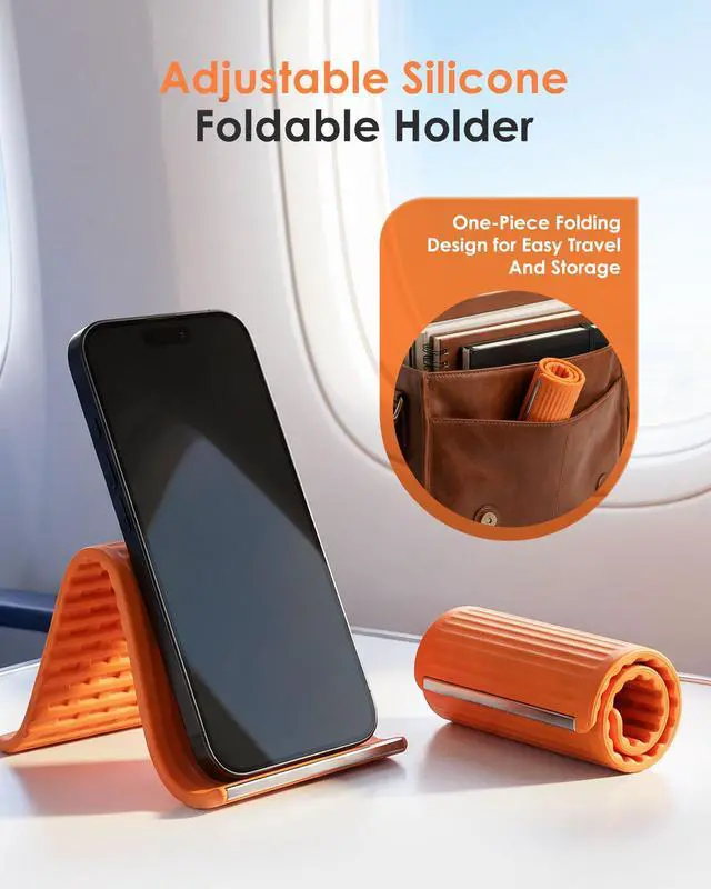 Alt view image 2 of 7 - Starsurp Portable Foldable Silicone Aluminum Phone Holder, 2026 New Flexible Silicone Phone Holder, Folded into Any Shape, Universal Adjustable Anti-Slip Desktop Mount for Home Office Travel (Orange)