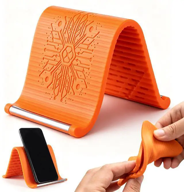 Main image of Starsurp Portable Foldable Silicone Aluminum Phone Holder, 2026 New Flexible Silicone Phone Holder, Folded into Any Shape, Universal Adjustable Anti-Slip Desktop Mount for Home Office Travel (Orange)