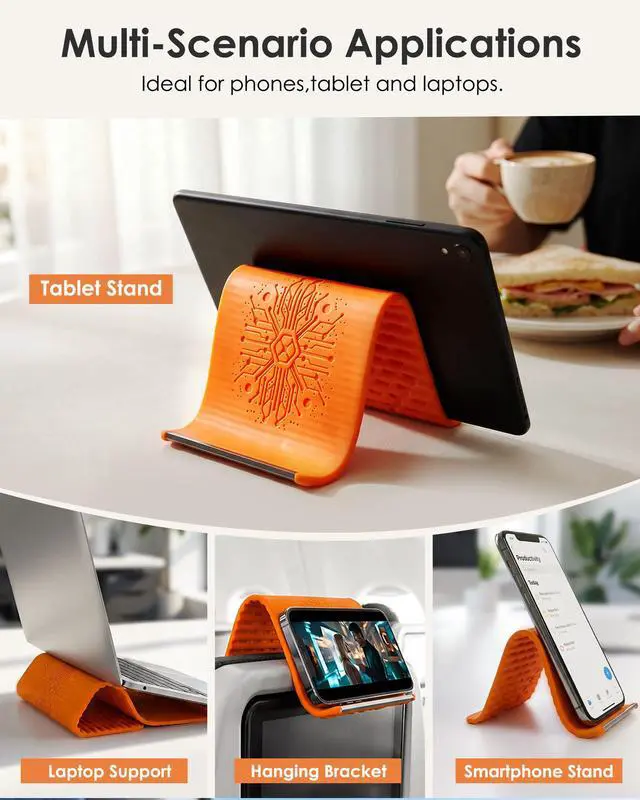 Alt view image 5 of 7 - Starsurp Portable Foldable Silicone Aluminum Phone Holder, 2026 New Flexible Silicone Phone Holder, Folded into Any Shape, Universal Adjustable Anti-Slip Desktop Mount for Home Office Travel (Orange)