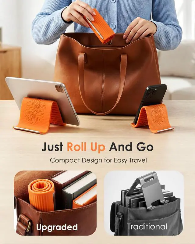 Alt view image 6 of 7 - Starsurp Portable Foldable Silicone Aluminum Phone Holder, 2026 New Flexible Silicone Phone Holder, Folded into Any Shape, Universal Adjustable Anti-Slip Desktop Mount for Home Office Travel (Orange)