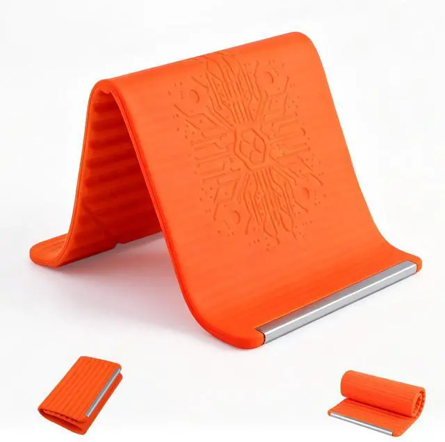 Main image of Nmoiat Portable Foldable Silicone Aluminum Phone Holder, Upgrade Flexible Silicone Phone Stand, Adjustable Anti-Slip Desktop Mount for Home Office Travel, Folded into Any Shape (Orange)