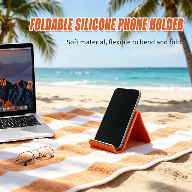 Alt view image 2 of 7 - Nmoiat Portable Foldable Silicone Aluminum Phone Holder, Upgrade Flexible Silicone Phone Stand, Adjustable Anti-Slip Desktop Mount for Home Office Travel, Folded into Any Shape (Orange)
