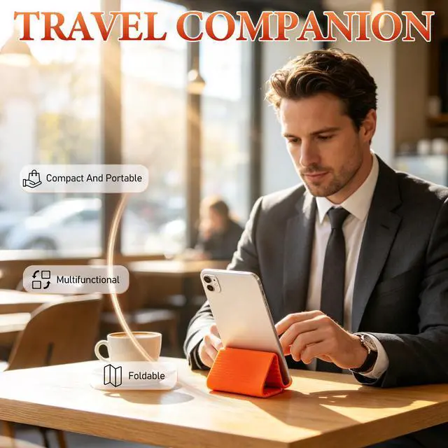 Alt view image 6 of 7 - Nmoiat Portable Foldable Silicone Aluminum Phone Holder, Upgrade Flexible Silicone Phone Stand, Adjustable Anti-Slip Desktop Mount for Home Office Travel, Folded into Any Shape (Orange)