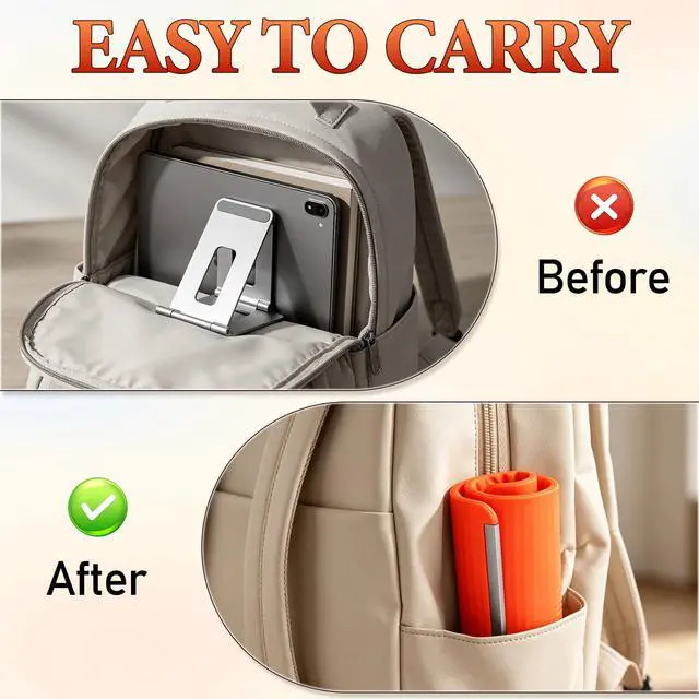 Alt view image 7 of 7 - Nmoiat Portable Foldable Silicone Aluminum Phone Holder, Upgrade Flexible Silicone Phone Stand, Adjustable Anti-Slip Desktop Mount for Home Office Travel, Folded into Any Shape (Orange)